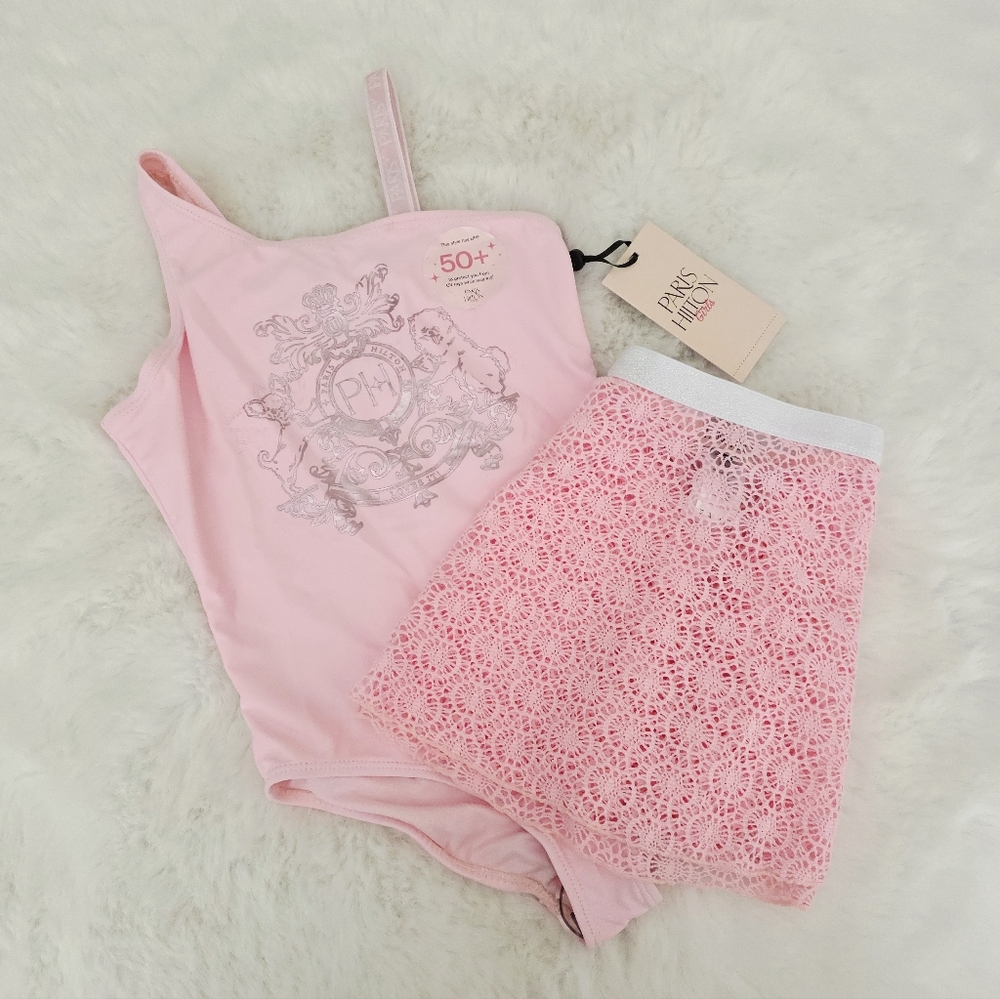 PARIS HILTON🌸 One Solid Tank Swimsuit & Crochet Skirt SIZE 7/8